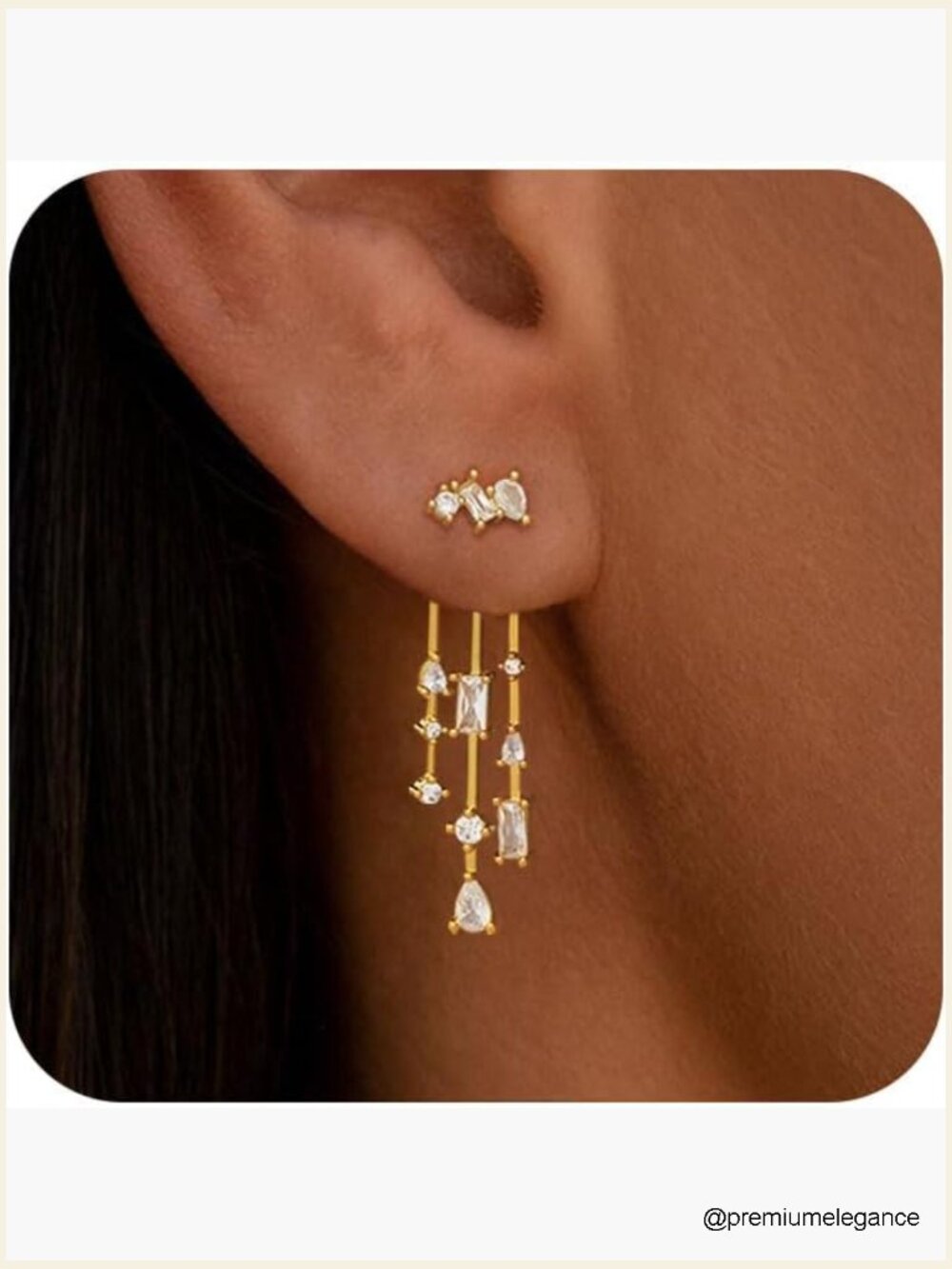 Dainty Gold Drop Earrings, Cz Bar Earrings, Hypoallergenic Stud Earrings,
